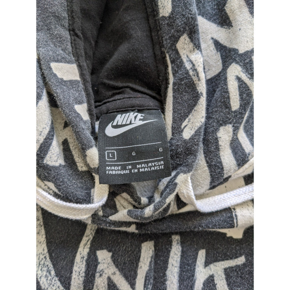 Nike Hoodie Fleece Sweatshirt Mens Size L Black Spell out Nike All Over Y2K - Picture 2 of 6